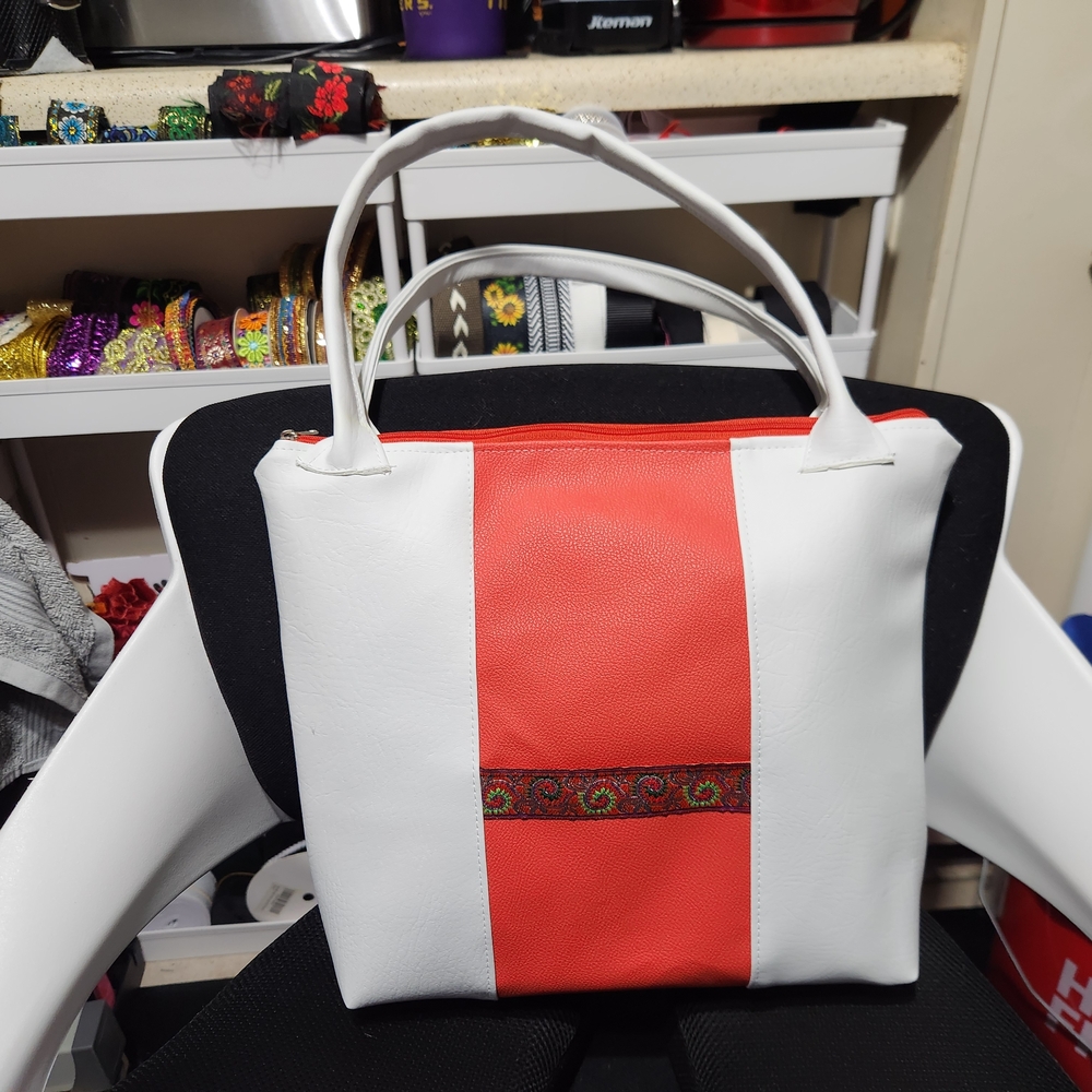 Stylish White and Coral Women's Tote Bag